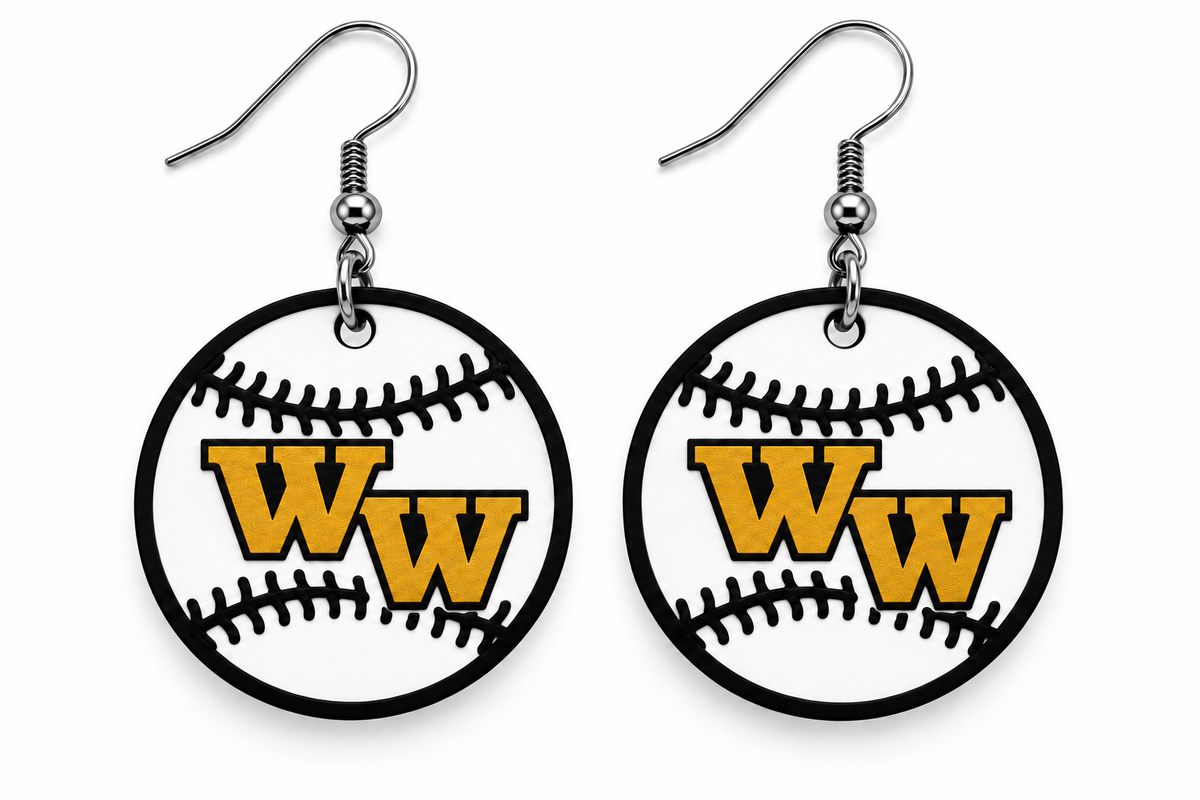 Western Wayne Baseball Earrings — white background
