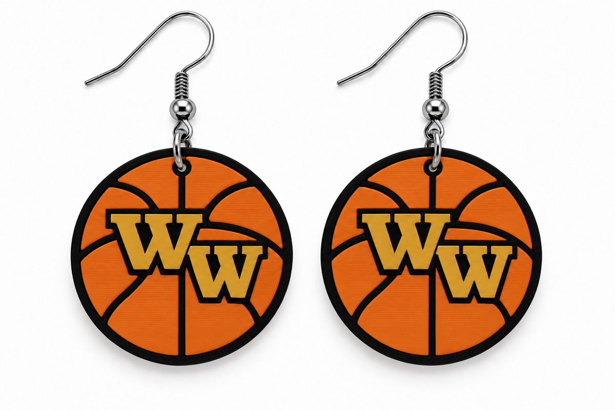 Western Wayne Basketball Earrings — white background