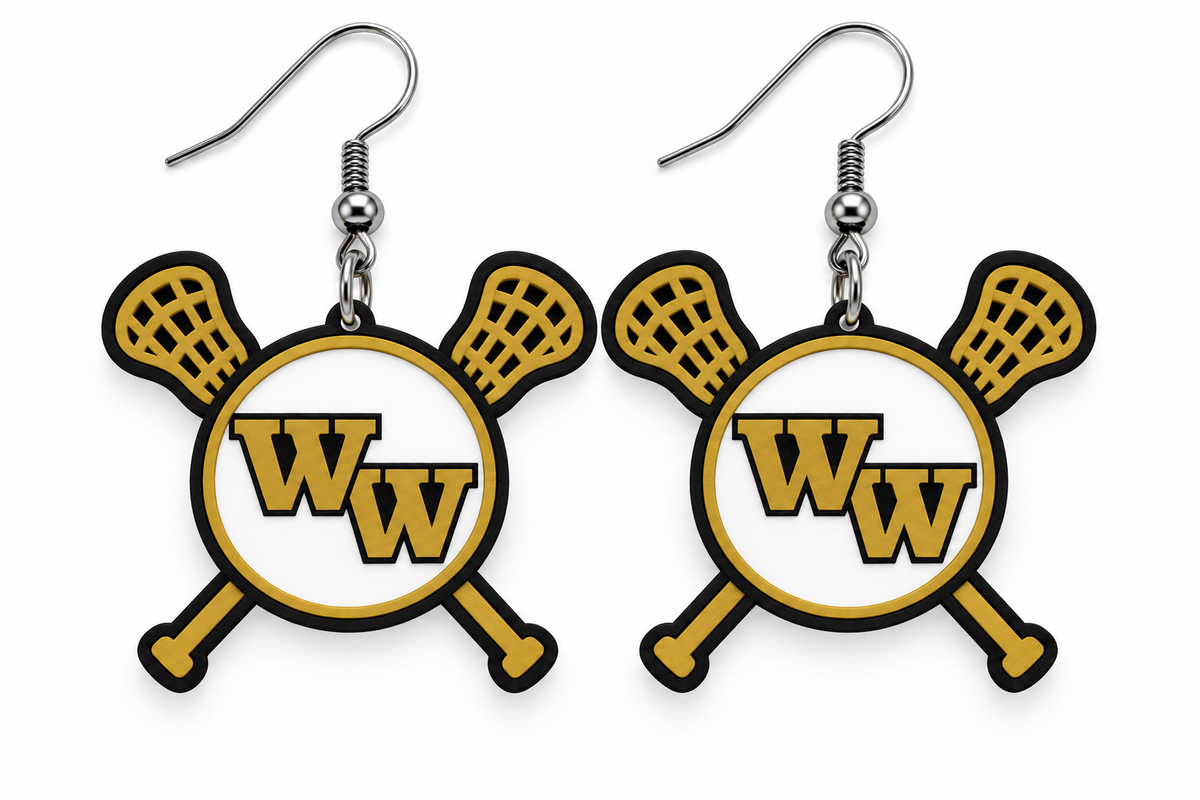 Western Wayne Lacrosse Earrings — white background