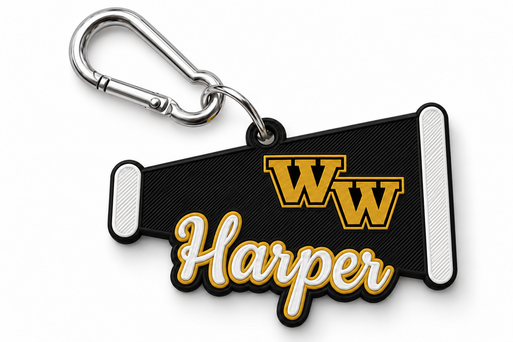 Western Wayne Personalized Megaphone Bag Tag — white background