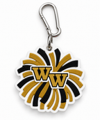 Western Wayne Pom Pom Bag Tag — white background