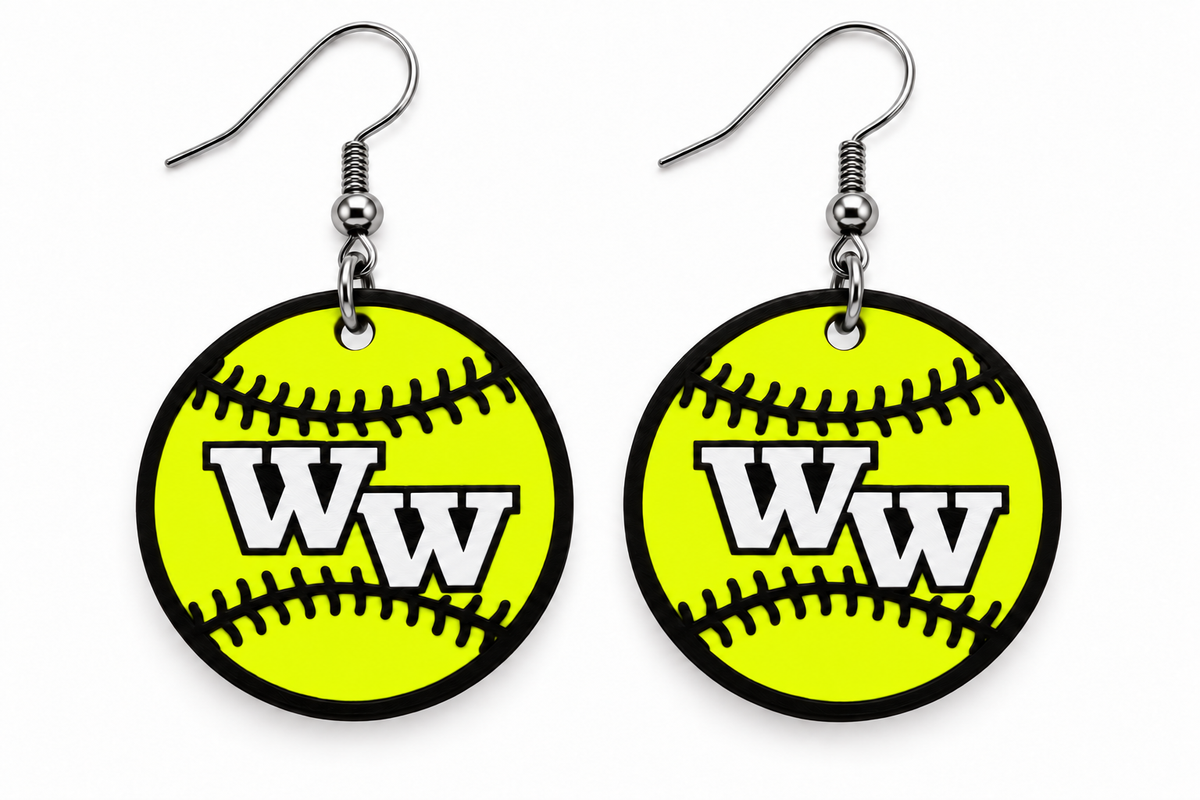 Western Wayne Softball Earrings — white background